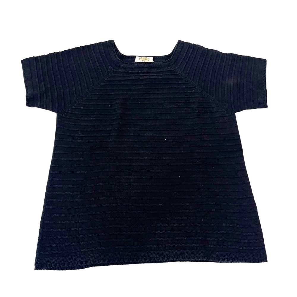 NEW Talbots Woman Black Ribbed Knit Short Sleeve Sweater Size X Made in Italy